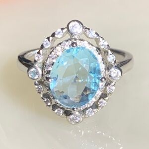 Blue Crystal Simulated Aquamarine Ring Size 7 New